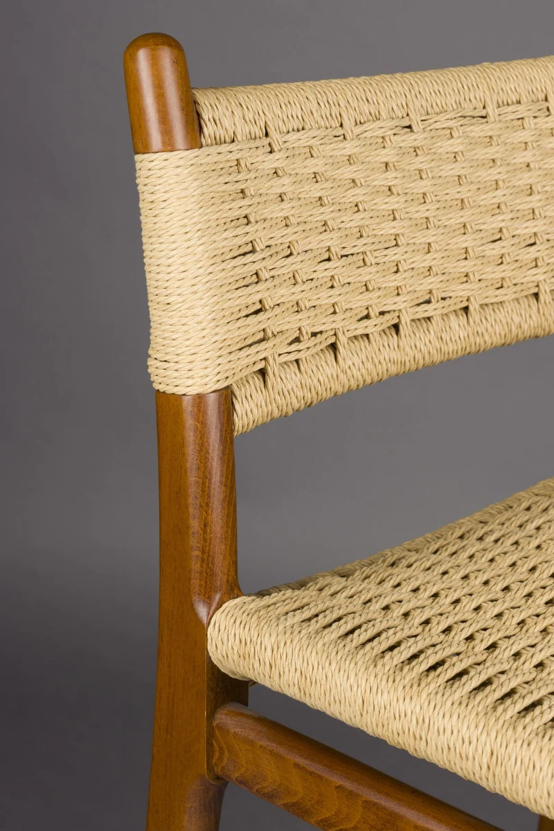 Barhocker Cecile Walnut: Retro-Design aus Holz & Seilgeflecht