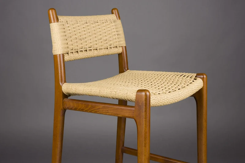Barhocker Cecile Walnut: Retro-Design aus Holz & Seilgeflecht