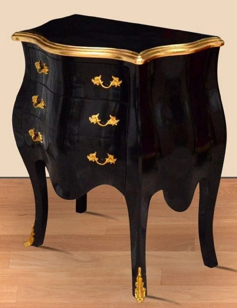 Casa Padrino Barock Nachtkommode Schwarz / Gold - Handgefertigte Massivholz Kommode im Barockstil - Antik Stil Nachttisch mit 3 Schubladen - Barock Möbel