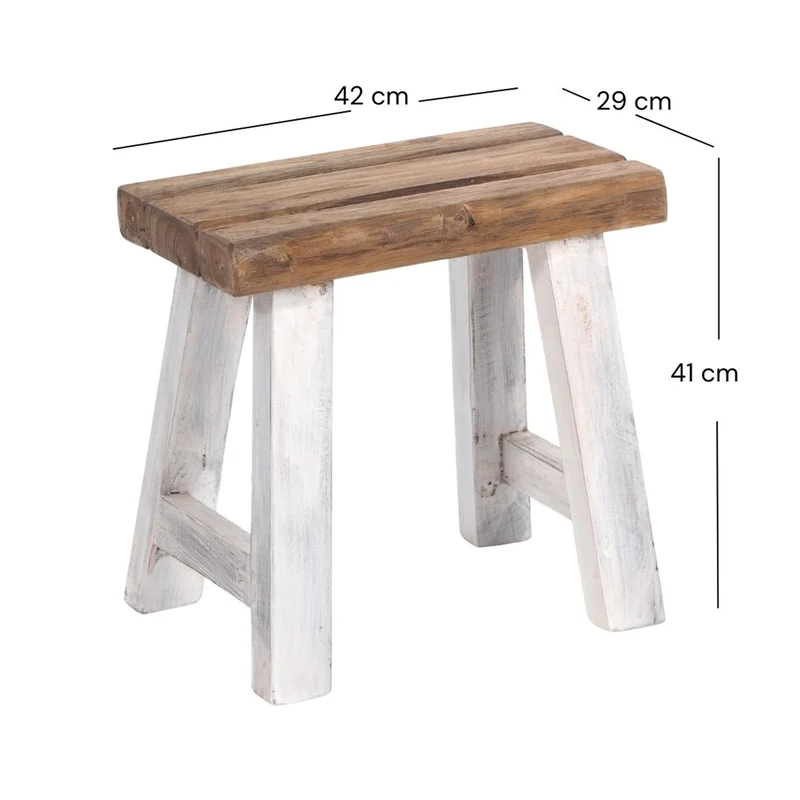 SITZHOCKER "RUSTIC" | 41x42x24cm (HxBxT), Teak | Holzhocker | Farbe: 05 weiß-natur