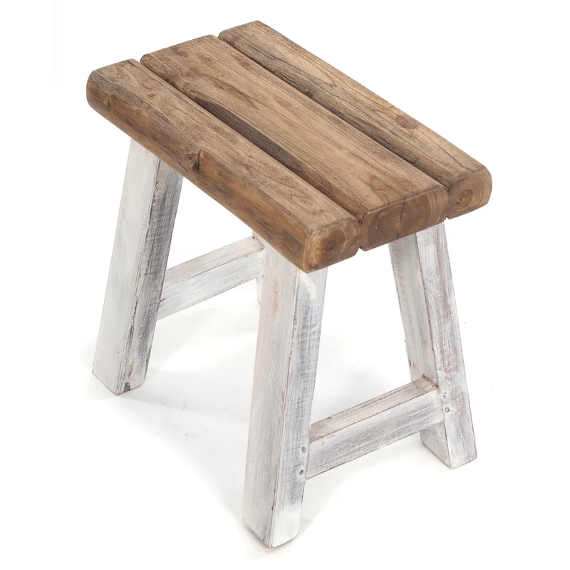 SITZHOCKER "RUSTIC" | 41x42x24cm (HxBxT), Teak | Holzhocker | Farbe: 05 weiß-natur