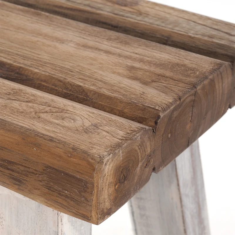 SITZHOCKER "RUSTIC" | 41x42x24cm (HxBxT), Teak | Holzhocker | Farbe: 05 weiß-natur
