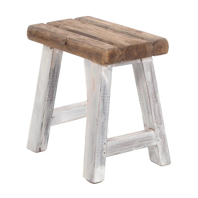SITZHOCKER "RUSTIC" | 41x42x24cm (HxBxT), Teak | Holzhocker | Farbe: 05 weiß-natur
