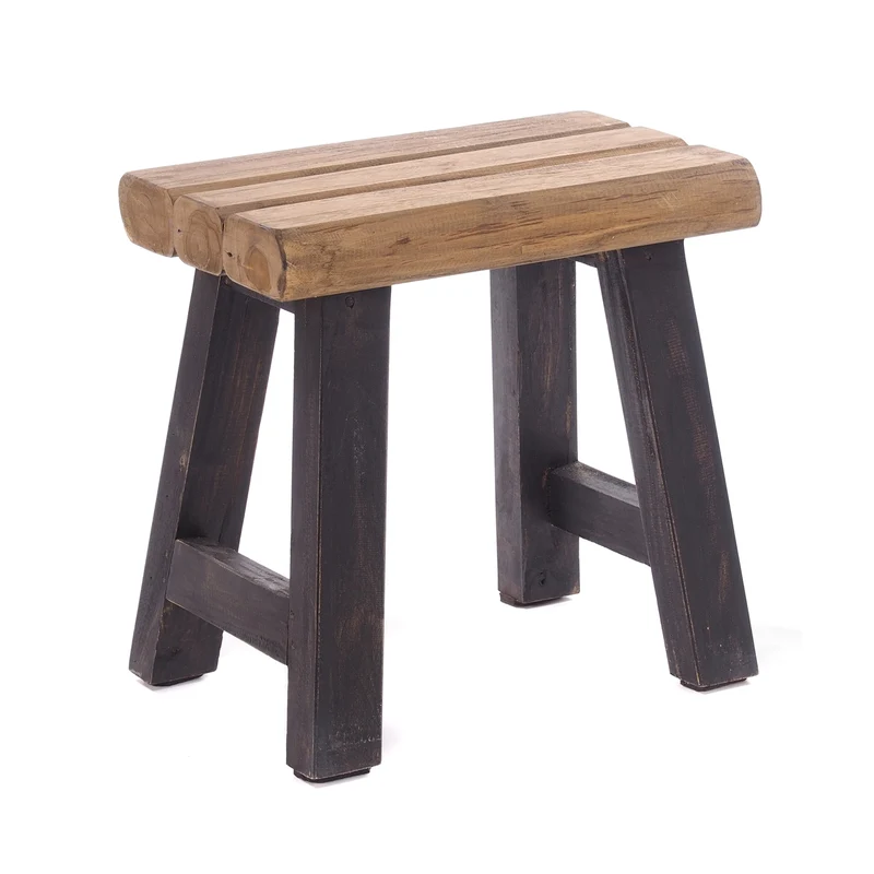 SITZHOCKER "RUSTIC" | 41x42x24cm (HxBxT), Teak | Holzhocker | Farbe: 04 schwarz-natur