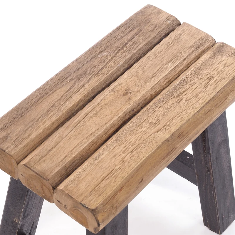 SITZHOCKER "RUSTIC" | 41x42x24cm (HxBxT), Teak | Holzhocker | Farbe: 04 schwarz-natur