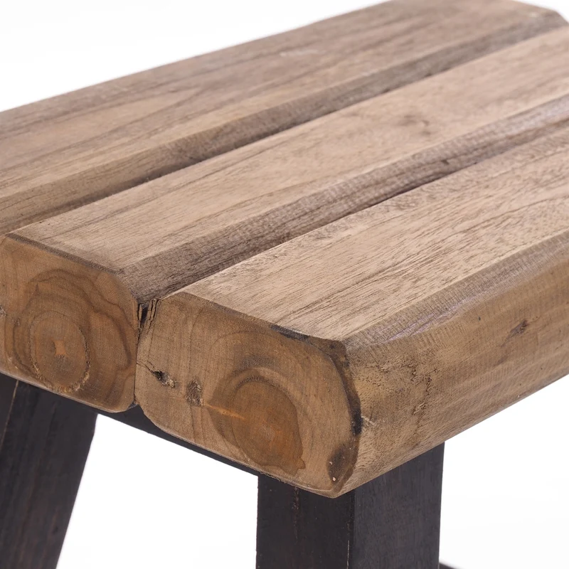 SITZHOCKER "RUSTIC" | 41x42x24cm (HxBxT), Teak | Holzhocker | Farbe: 04 schwarz-natur