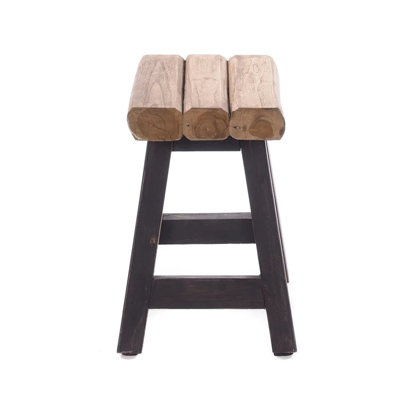 SITZHOCKER "RUSTIC" | 41x42x24cm (HxBxT), Teak | Holzhocker | Farbe: 04 schwarz-natur