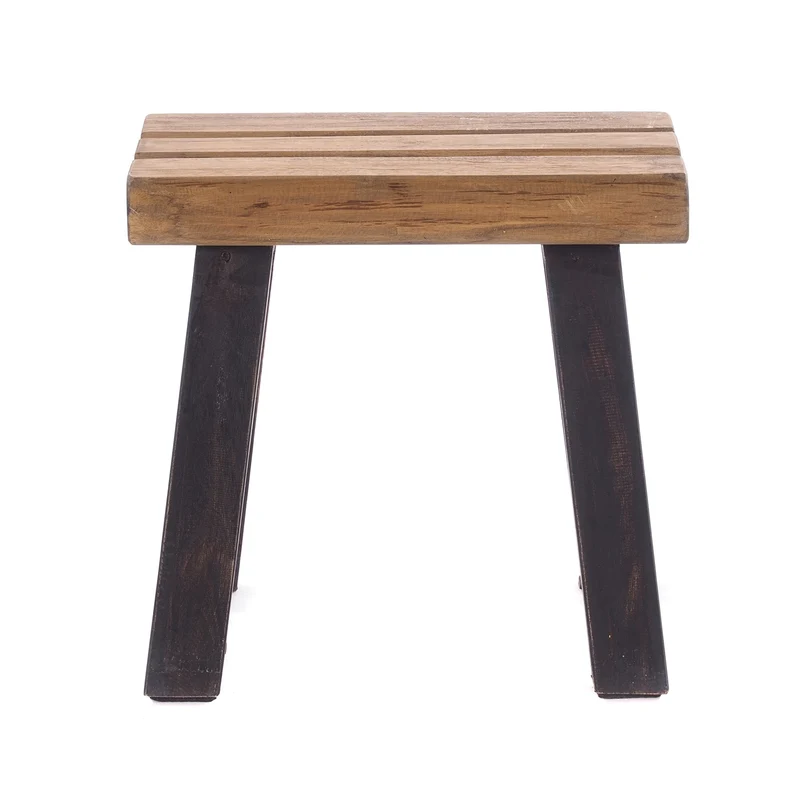 SITZHOCKER "RUSTIC" | 41x42x24cm (HxBxT), Teak | Holzhocker | Farbe: 04 schwarz-natur