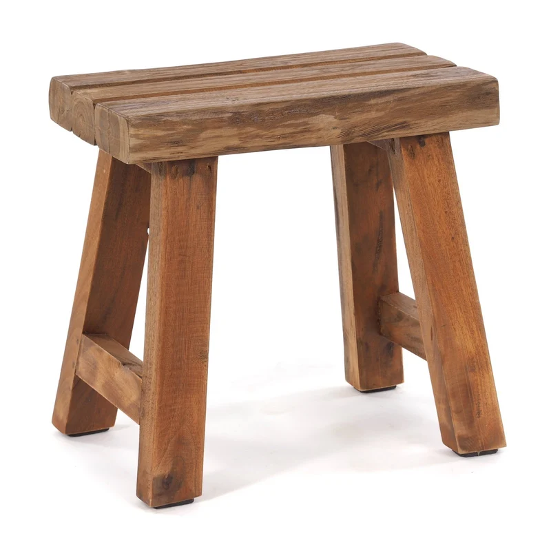 SITZHOCKER "RUSTIC" | 41x42x24cm (HxBxT), Teak | Holzhocker | Farbe: 01 natur-vintage