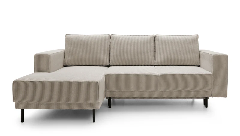 Ecksofa mit Schlaffunktion Rodario Mini, L-förmig, mit Stauraum, dunkelbeige Cord, linksseitig