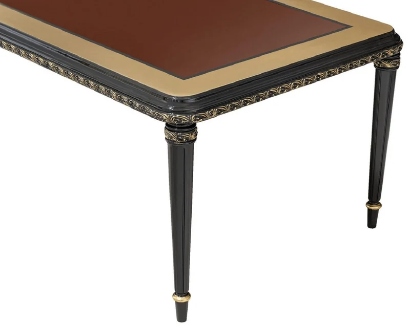 Casa Padrino Luxus Barock Esszimmer Set Silber Muster / Braun / Schwarz / Gold - 1 Barock Esstisch & 6 Barock Esszimmerstühle - Luxus Esszimmer Möbel im Barockstil - Barock Esszimmer Möbel