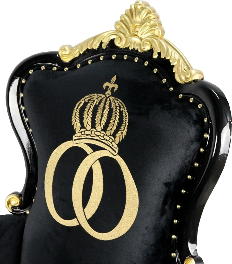 Pompöös by Casa Padrino Luxus Barock Sessel Bergere Schwarz / Gold mit Goldkrone - Pompööser Barock Sessel designed by Harald Glööckler