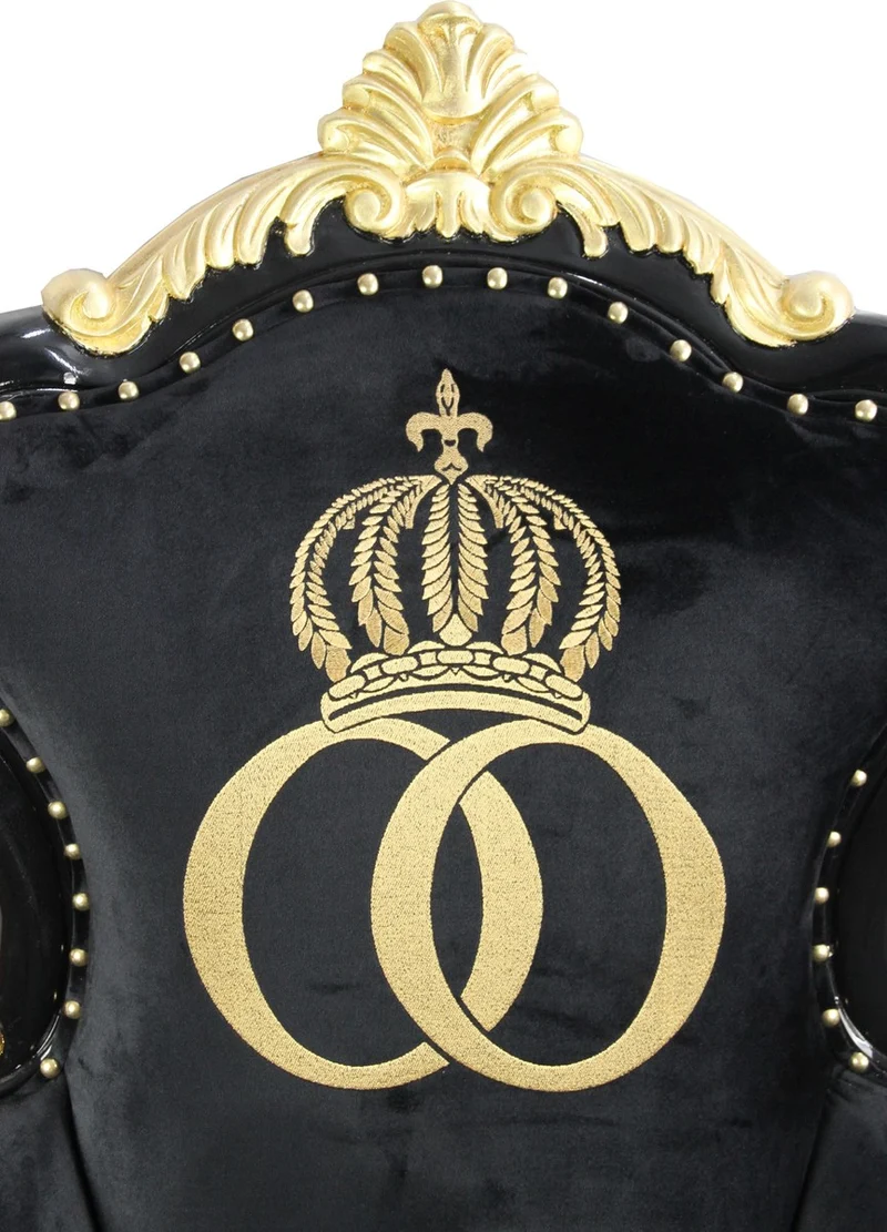 Pompöös by Casa Padrino Luxus Barock Sessel Bergere Schwarz / Gold mit Goldkrone - Pompööser Barock Sessel designed by Harald Glööckler