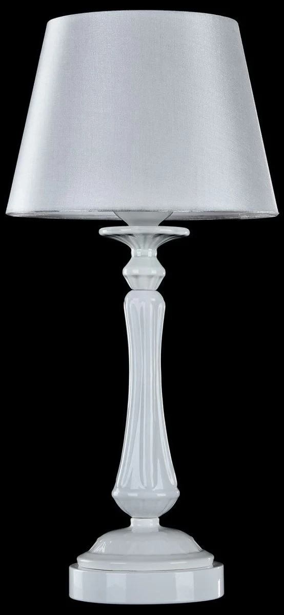 Casa Padrino Barockstil Tischleuchte Hochglanzweiß Ø 23 x H. 48 cm - Jugendstil Möbel