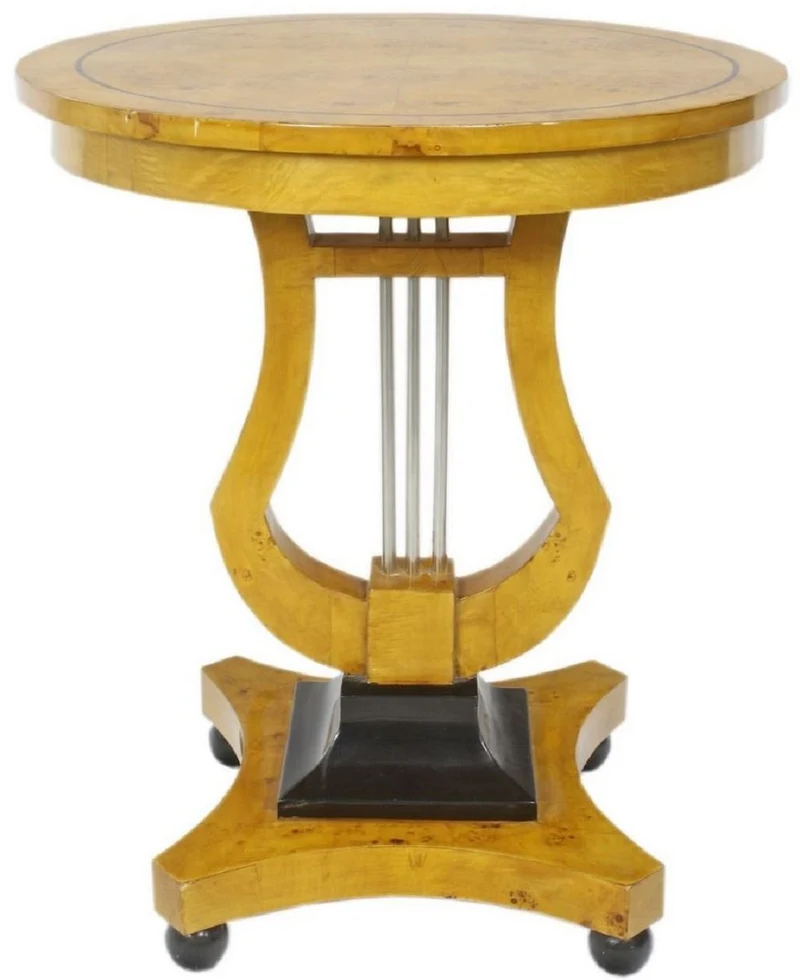 Casa Padrino Art Deco Beistelltisch Vogelaugenahorn Hellbraun / Schwarz / Silber Ø 55 x H. 70 cm - Art Deco Wohnzimmer Möbel