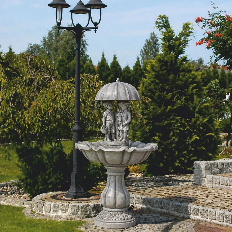 Casa Padrino Barock Springbrunnen Grau Ø 79 x H. 138 cm - Nostalgischer Gartenbrunnen