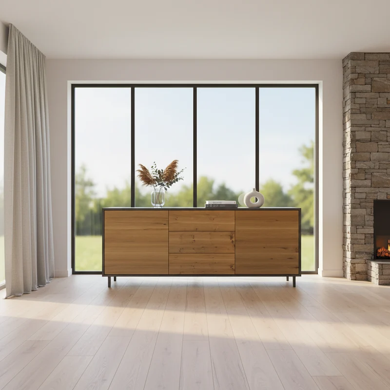Sideboard "schmale Fuge" Eiche Rustikal - Natur/Schwarz geölt 180cm