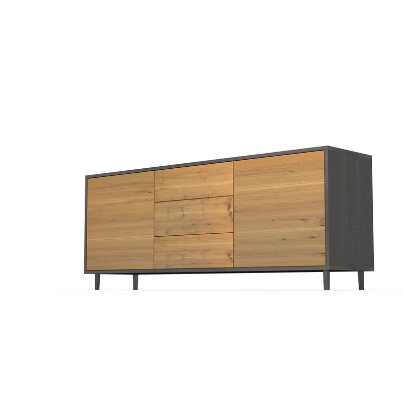 Sideboard "schmale Fuge" Eiche Rustikal - Natur/Schwarz geölt 180cm