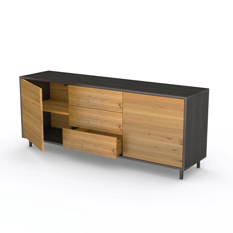 Sideboard "schmale Fuge" Eiche Rustikal - Natur/Schwarz geölt 180cm