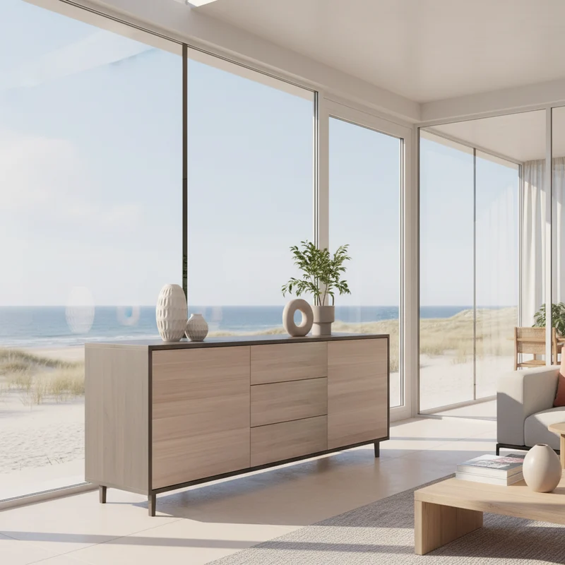 Sideboard "schmale Fuge" Eiche Premium - Schwarz/Weiß geölt 180cm