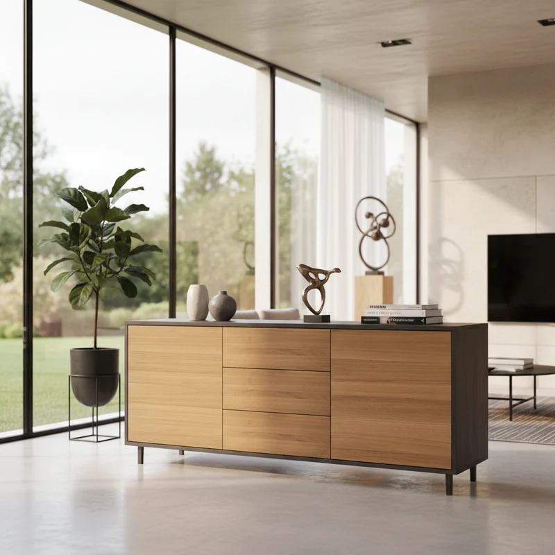 Sideboard "schmale Fuge" Eiche Premium - Natur/Schwarz geölt 180cm