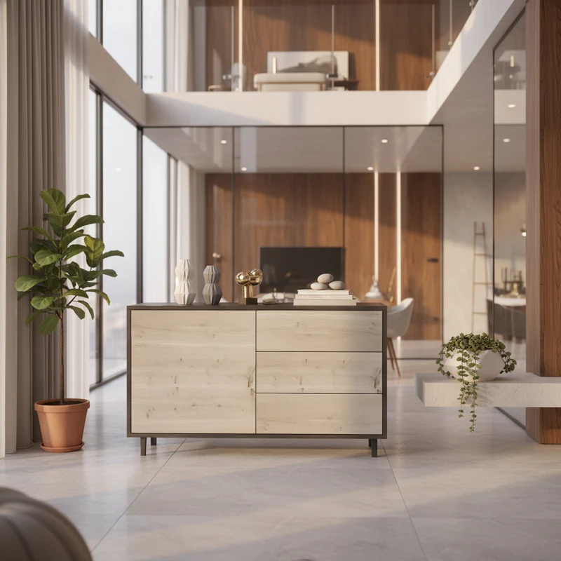 Sideboard "schmale Fuge" Eiche Rustikal - Schwarz/Weiß geölt 120cm