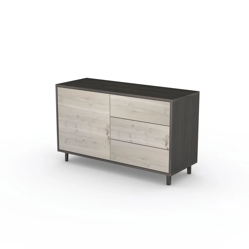 Sideboard "schmale Fuge" Eiche Rustikal - Schwarz/Weiß geölt 120cm