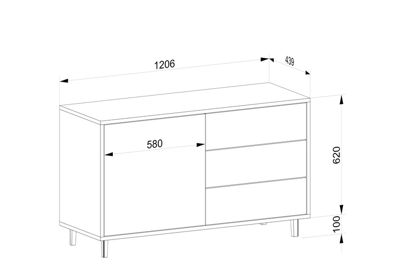 Sideboard "schmale Fuge" Eiche Rustikal - Schwarz/Weiß geölt 120cm