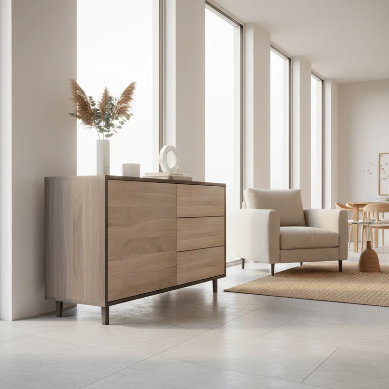 Sideboard "schmale Fuge" Eiche Premium - Schwarz/Weiß geölt 120cm