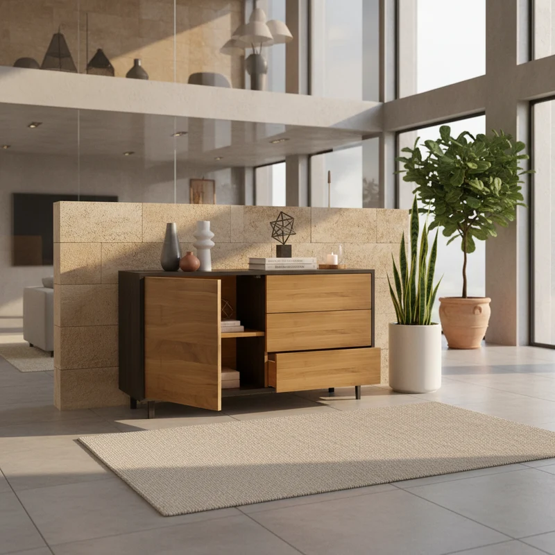 Sideboard "schmale Fuge" Eiche Premium - Natur/Schwarz geölt 120cm