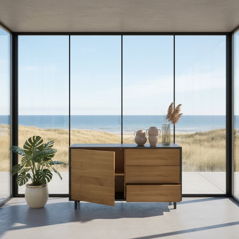 Sideboard "schmale Fuge" Eiche Premium - Natur/Schwarz geölt 120cm