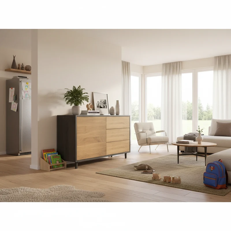 Sideboard "schmale Fuge" Eiche Premium - Natur/Schwarz geölt 120cm