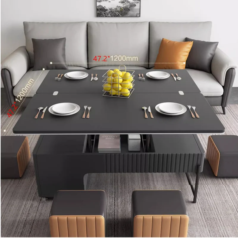 Moderner, hochklappbarer Couchtisch mit 4 Hockern