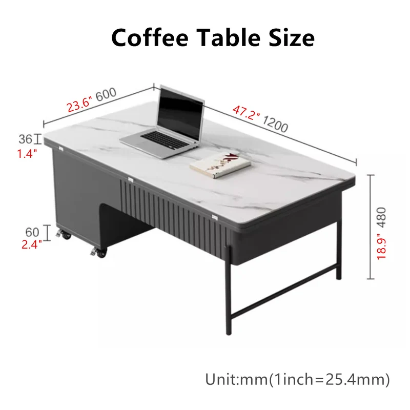 Moderner, hochklappbarer Couchtisch mit 4 Hockern