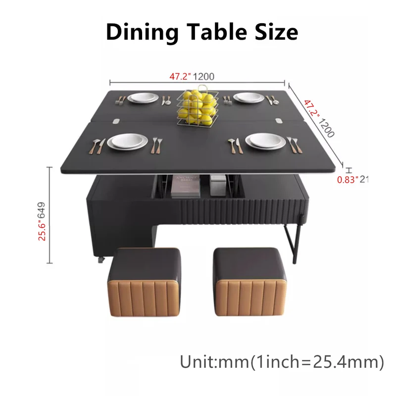 Moderner, hochklappbarer Couchtisch mit 4 Hockern