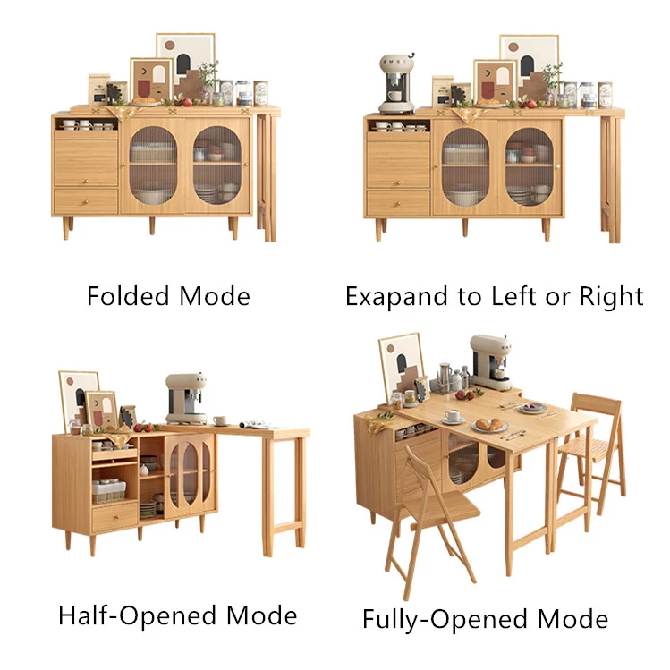 Erweiterbarer und klappbarer Esstisch mit Sideboard-Schrank