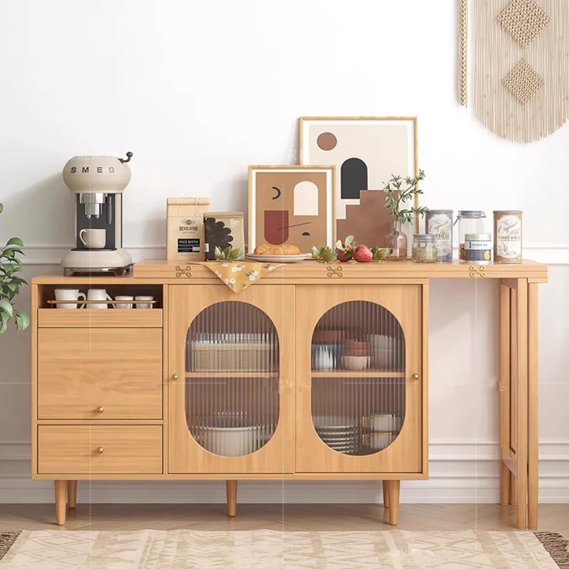 Erweiterbarer und klappbarer Esstisch mit Sideboard-Schrank