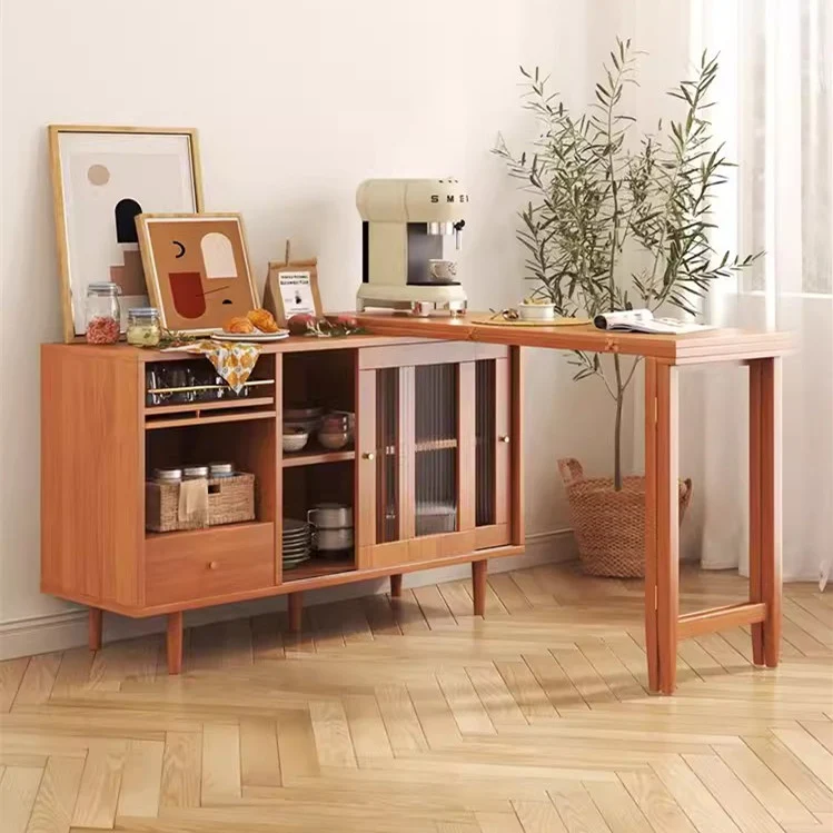 Erweiterbarer und klappbarer Esstisch mit Sideboard-Schrank