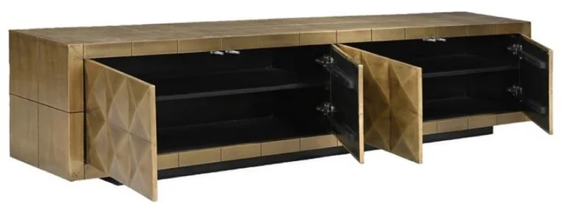 Casa Padrino Luxus TV Schrank Gold / Schwarz 220 x 40 x H. 50 cm - Wohnzimmer Sideboard mit 4 Türen - Wohnzimmer Möbel - Luxus Möbel - Luxus Einrichtung
