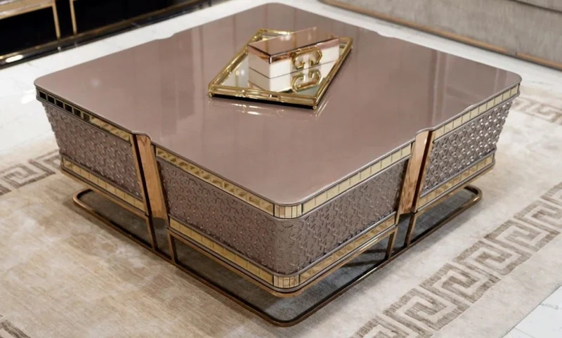 Casa Padrino Luxus Couchtisch Grau / Gold - Massivholz Wohnzimmertisch - Wohnzimmer Möbel - Luxus Möbel - Luxus Kollektion