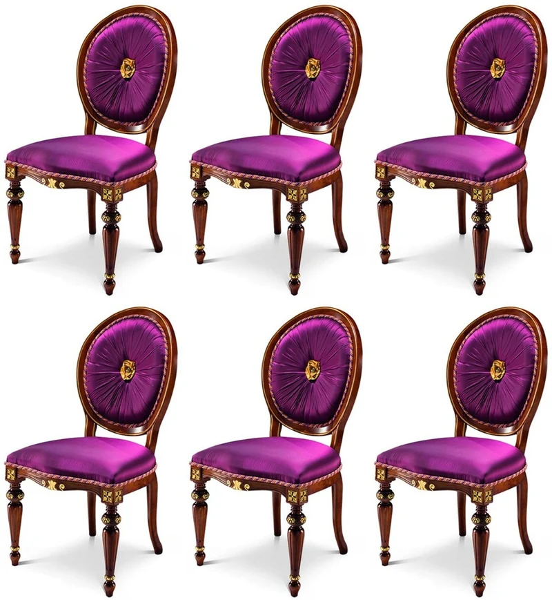 Casa Padrino Luxus Barock Esszimmer Stuhl Set Lila / Braun / Gold - Handgefertigtes Küchen Stühle 6er Set - Luxus Esszimmer Möbel im Barockstil - Barock Möbel - Luxus Qualität - Made in Italy