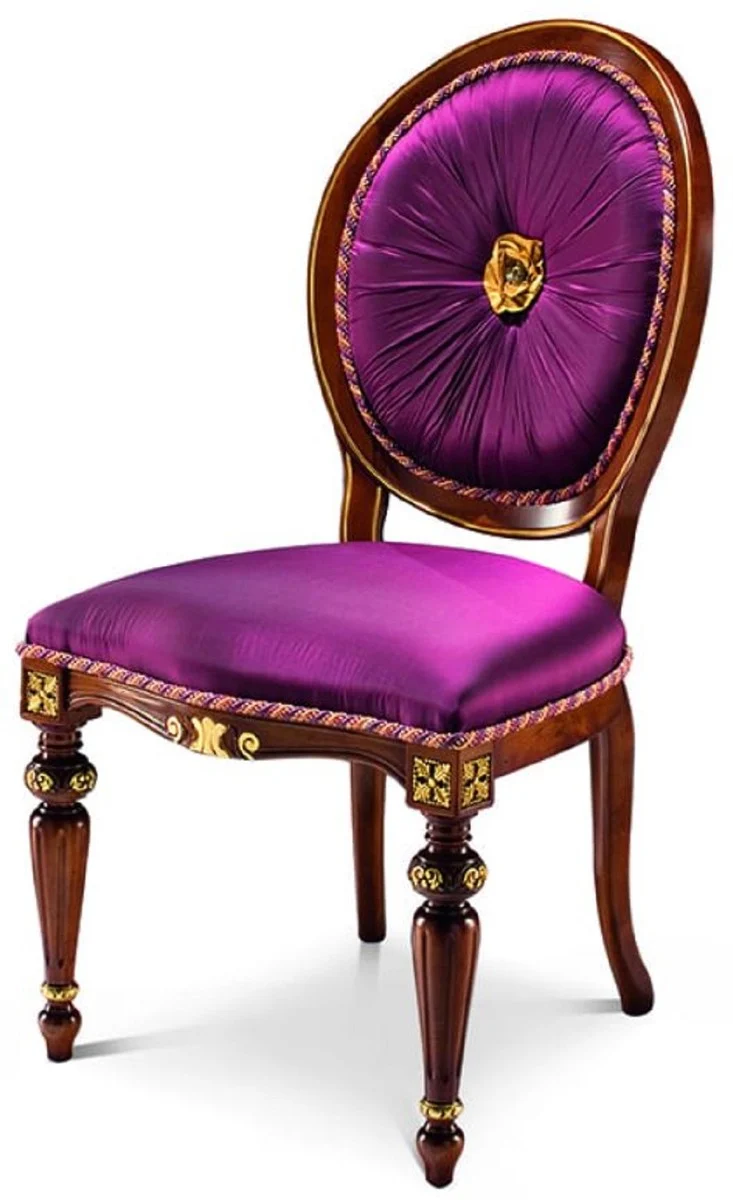Casa Padrino Luxus Barock Esszimmer Stuhl Set Lila / Braun / Gold - Handgefertigtes Küchen Stühle 6er Set - Luxus Esszimmer Möbel im Barockstil - Barock Möbel - Luxus Qualität - Made in Italy