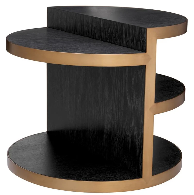 Casa Padrino Luxus Beistelltisch Schwarzgrau / Messing Ø 65 x H. 55,5 cm - Runder Wohnzimmer Massivholz Tisch - Wohnzimmer Möbel - Luxus Möbel - Luxus Kollektion
