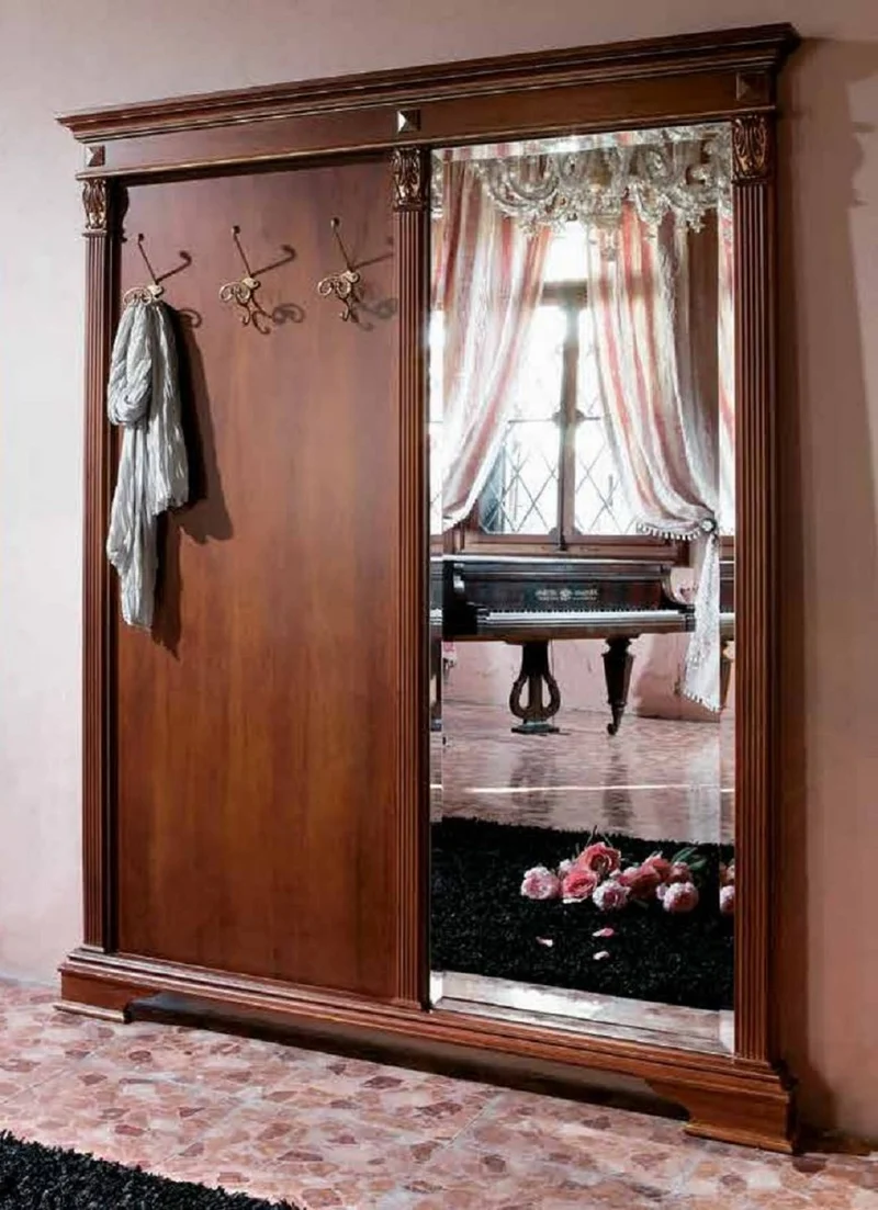 Casa Padrino Luxus Barock Garderobe mit Spiegel Braun / Gold - Massivholz Garderobe im Barockstil - Luxus Garderoben Möbel im Barockstil - Barock Möbel - Luxus Qualität - Made in Italy
