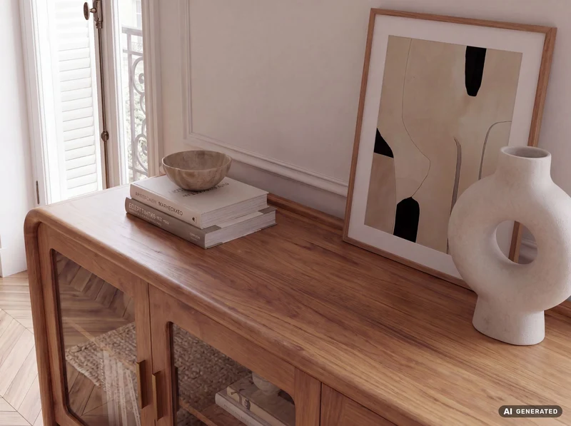 Sideboard Mango 160 cm aus Massivholz mit Glastüren, Wohnling Anrichte