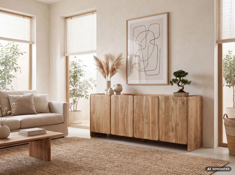 Sideboard Akazie Massivholz 180 cm mit 4 Türen, Handmade Anrichte