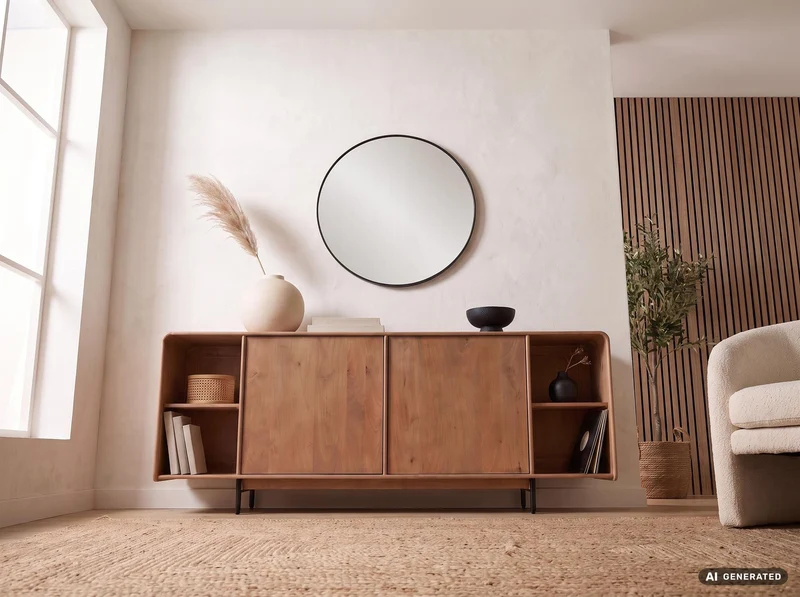 Sideboard Mango 180cm Massivholz mit Push-to-Open, Wohnzimmer-Anrichte