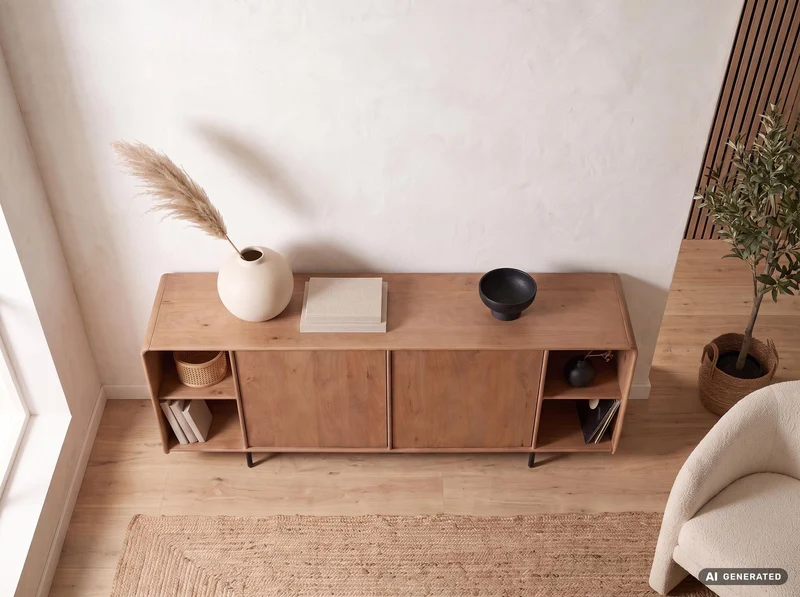 Sideboard Mango 180cm Massivholz mit Push-to-Open, Wohnzimmer-Anrichte