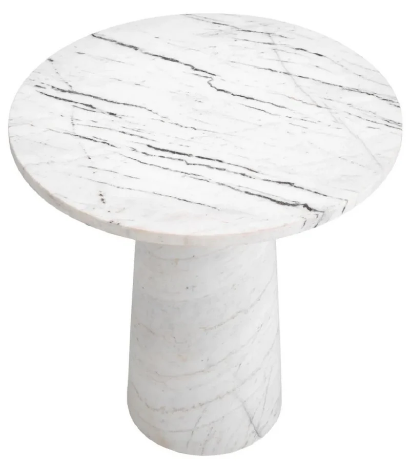 Casa Padrino Luxus Marmor Beistelltisch Weiß Ø 55 x H. 57 cm - Runder Tisch aus hochwertigem Marmor - Marmor Möbel - Luxus Möbel - Luxus Qualität