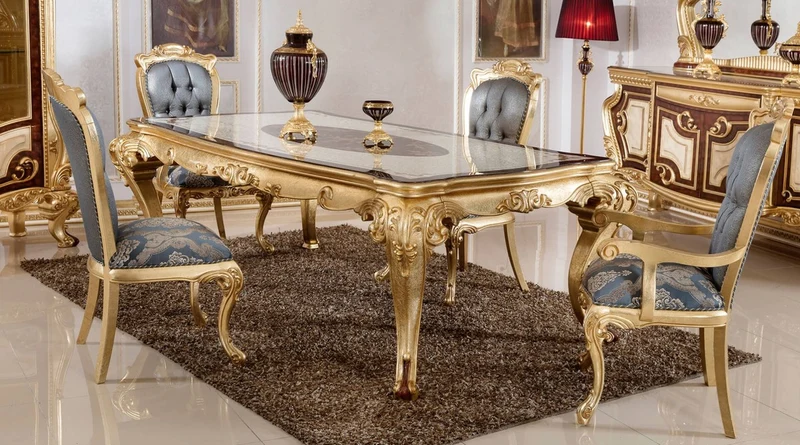 Casa Padrino Luxus Barock Esstisch Weiß / Braun / Gold - Prunkvoller Massivholz Esszimmertisch im Barockstil - Prunkvolle Barock Esszimmer Möbel